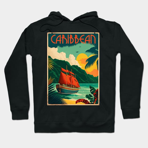 Caribbean Coastline Vintage Travel Art Poster Hoodie by OldTravelArt